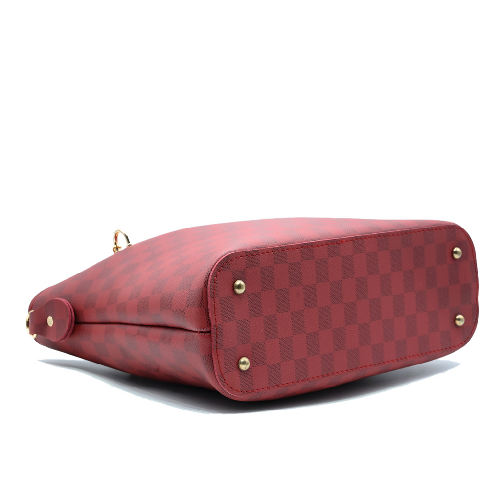 Maroon Checkered Tote Handbag for Women