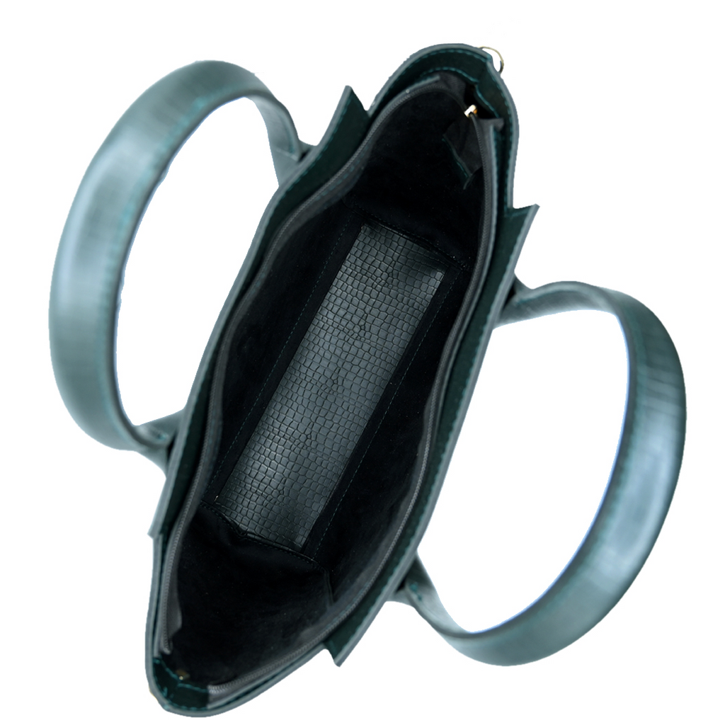 Aurora Box Tote Bag for Women – Olive Green Structured Handbag with Long Strap & Pouch