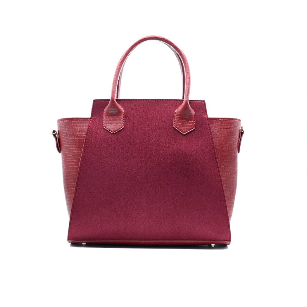 Aurora Box Tote Bag for Women – Maroon Structured Handbag with Long Strap & Pouch