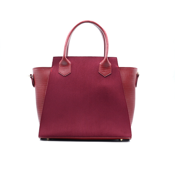 Aurora Box Tote Bag for Women – Maroon Structured Handbag with Long Strap & Pouch