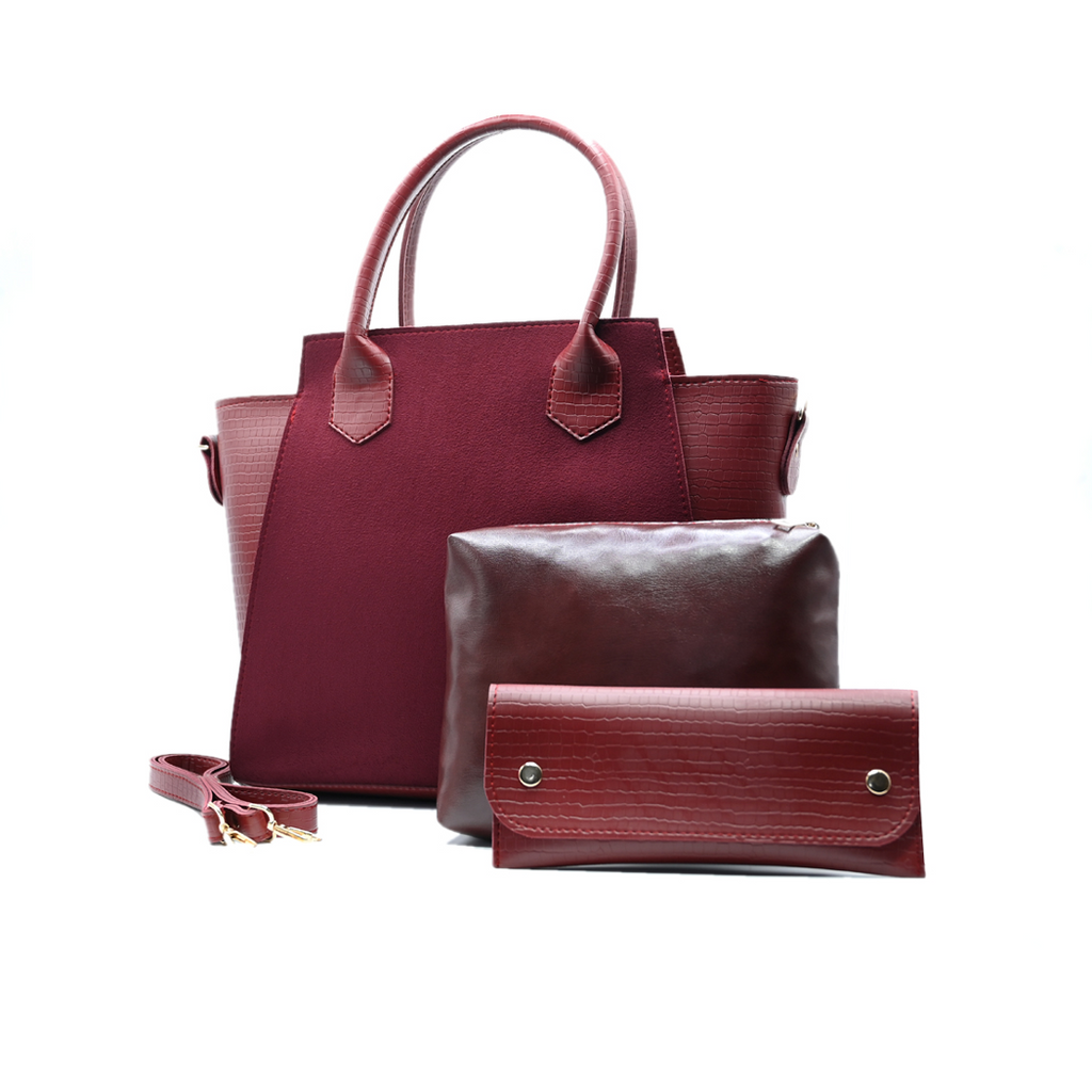 Aurora Box Tote Bag for Women – Maroon Structured Handbag with Long Strap & Pouch