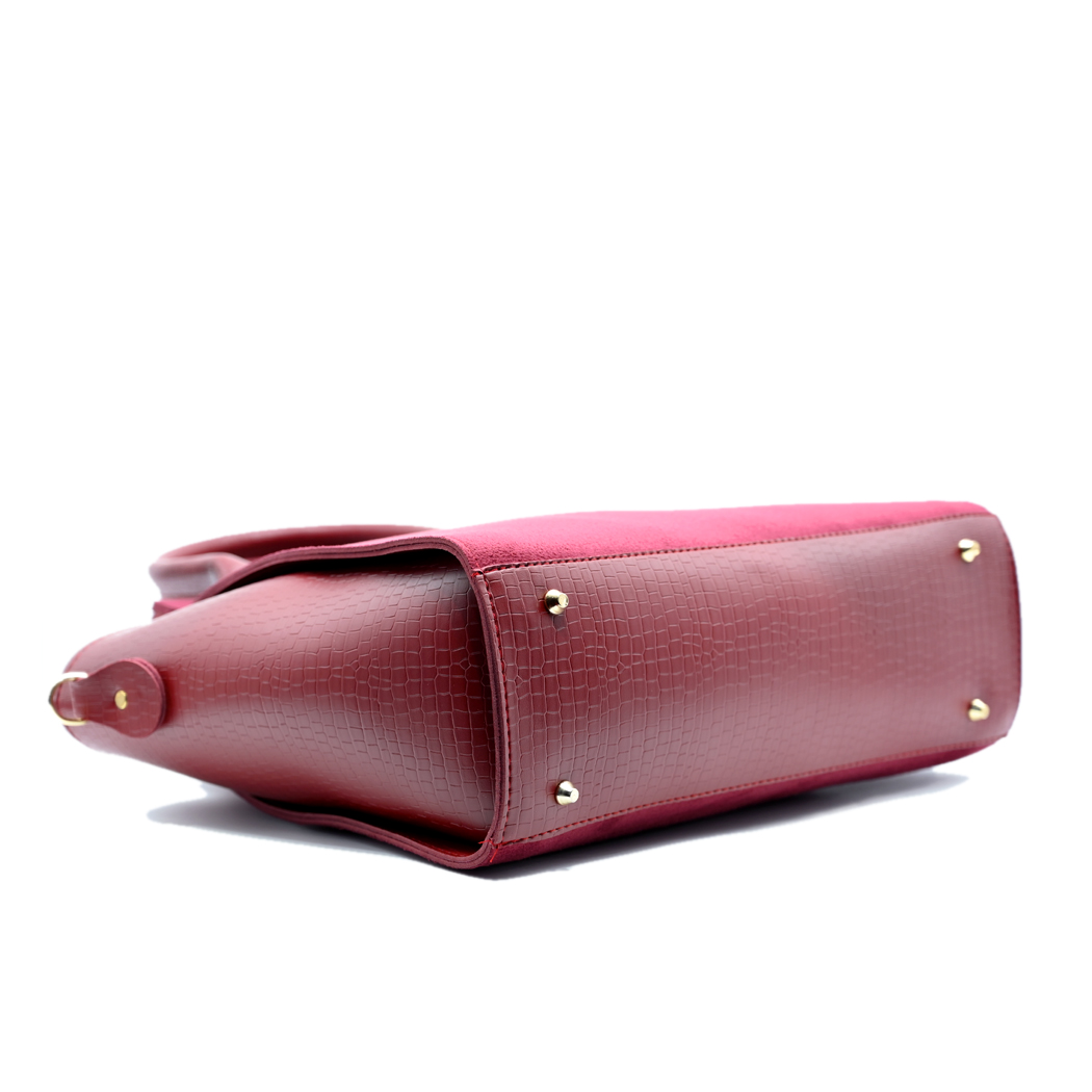 Aurora Box Tote Bag for Women – Maroon Structured Handbag with Long Strap & Pouch