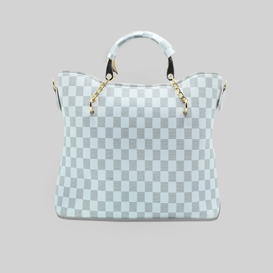 White Checkered Tote Handbag for Women