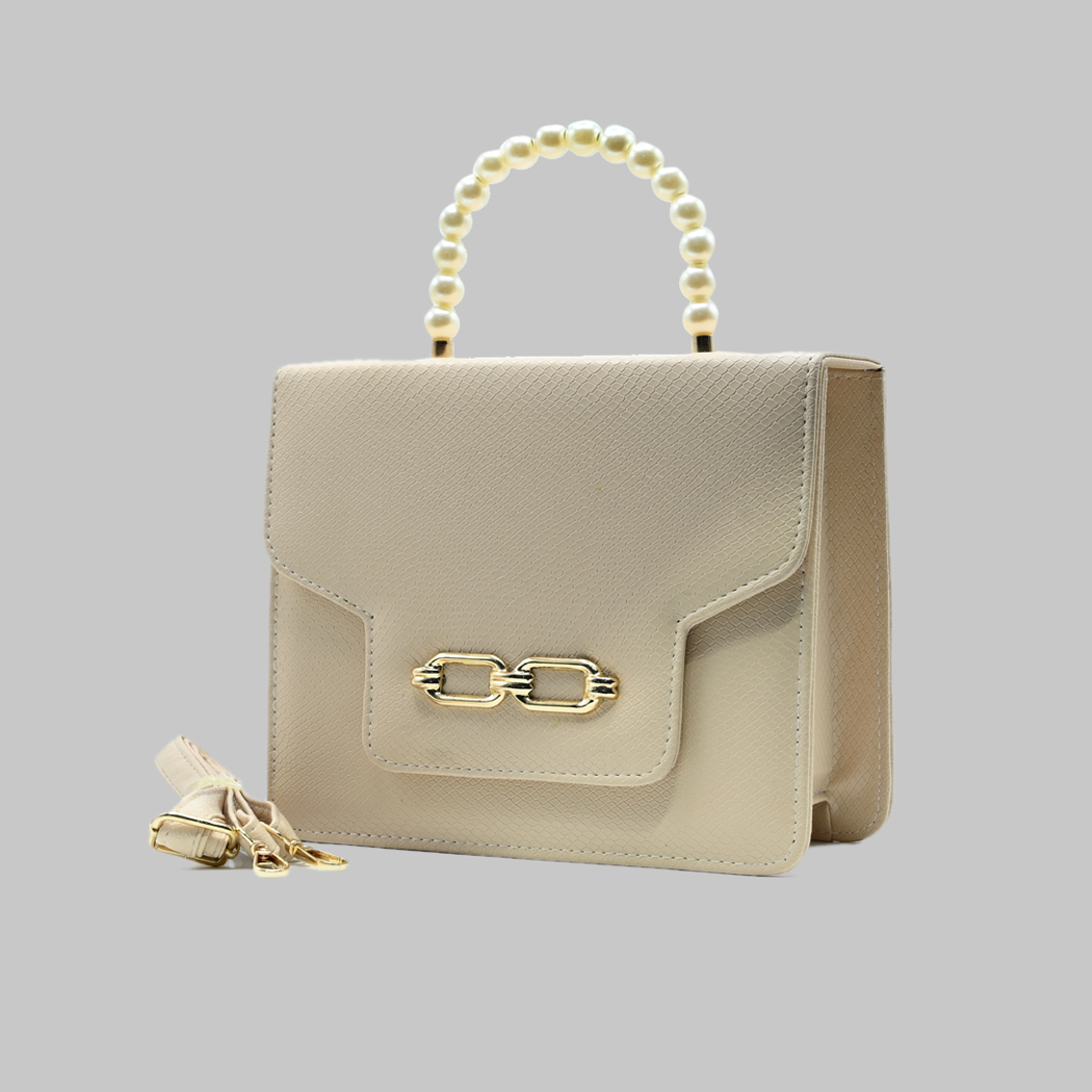 Lustre Pearl Tote – Elegant Beige Handbag with Pearl Handle