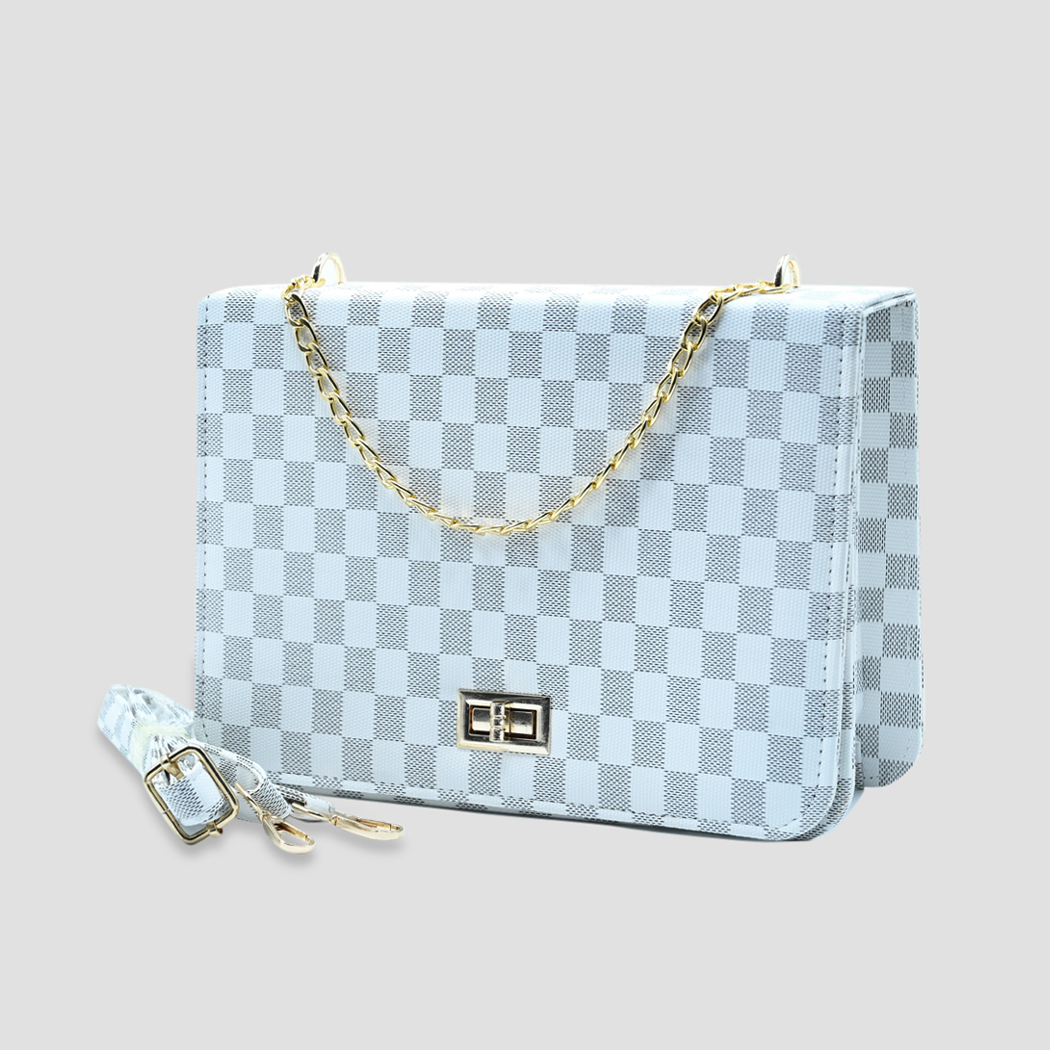 Luxury Grid Chain Bag White Gray
