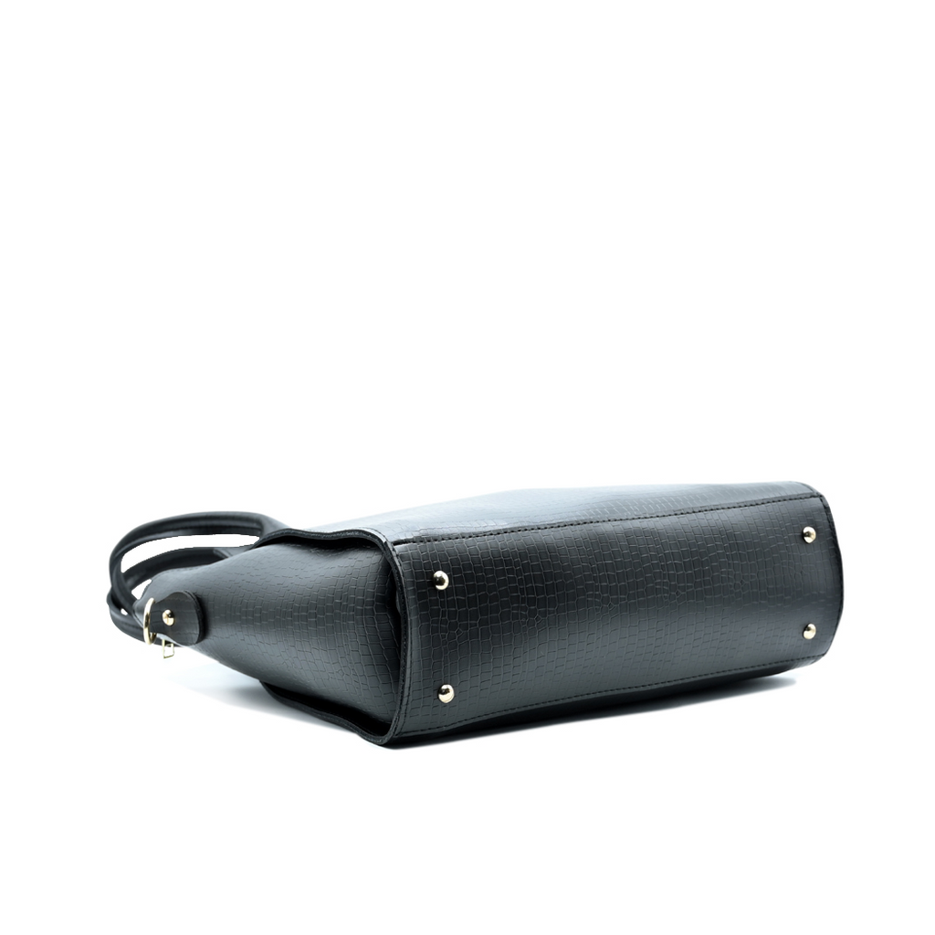 Aurora Box Tote Bag for Women – Black Structured Handbag with Long Strap & Pouch