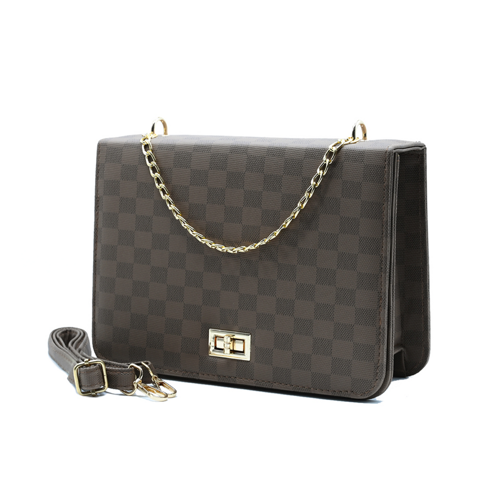 Luxury Grid Chain Bag Dark Brown