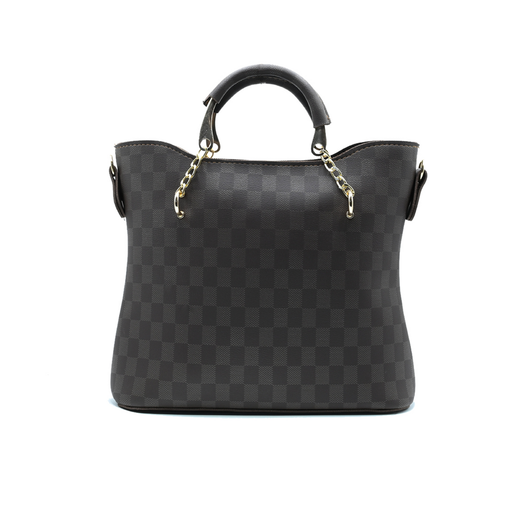 Dark Brown Checkered Tote Handbag for Women
