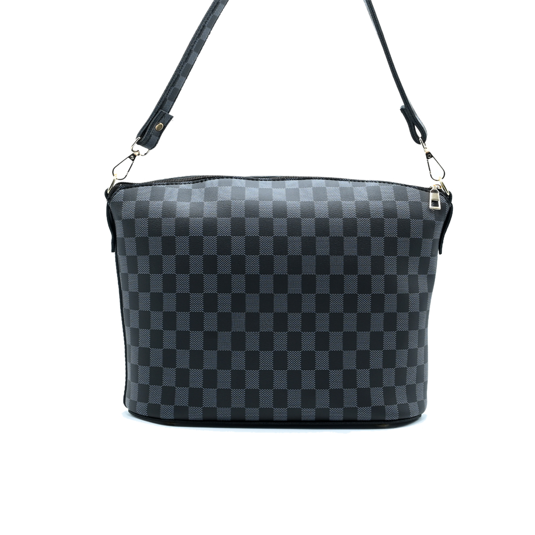 Chroma Check Shoulder Bag – Elegant Black Checkered Handbag with Long Strap