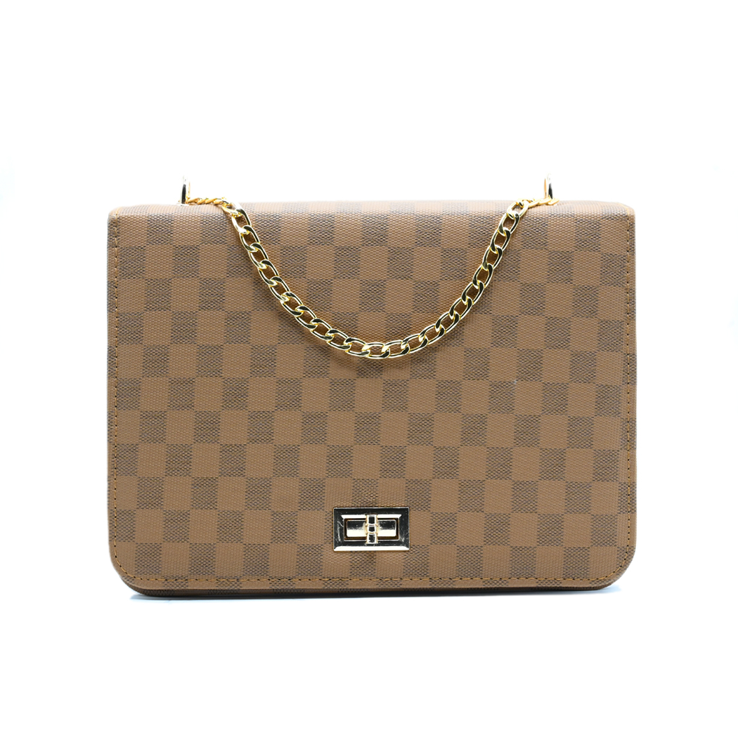 Luxury Grid Chain Bag Light Brown