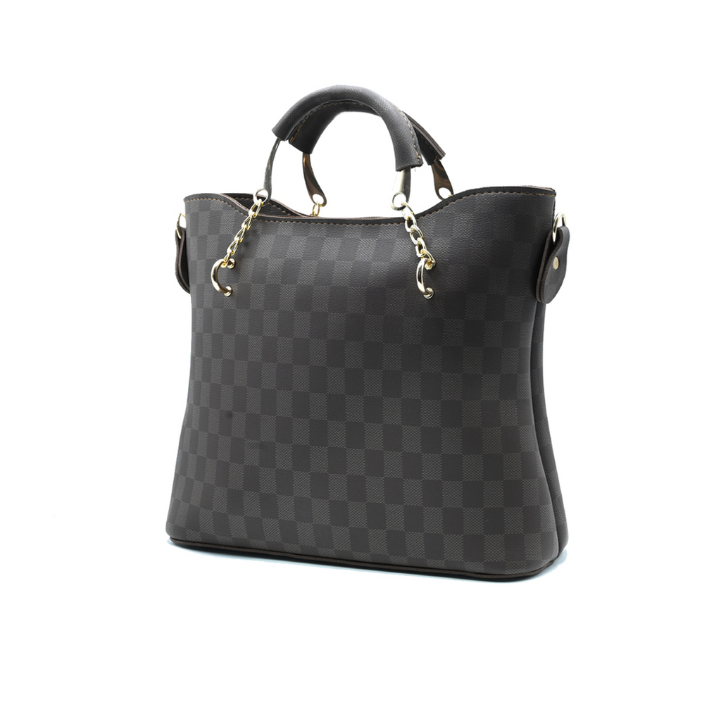 Dark Brown Checkered Tote Handbag for Women