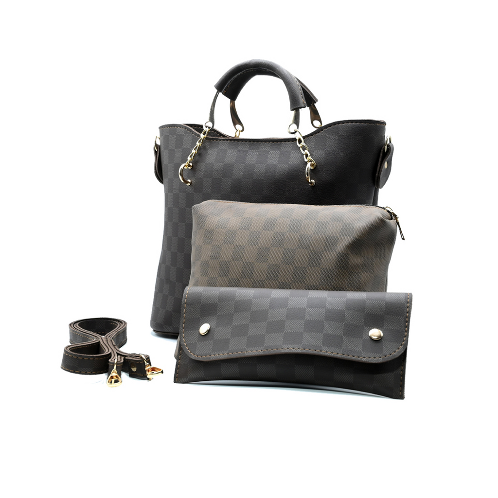 Dark Brown Checkered Tote Handbag for Women
