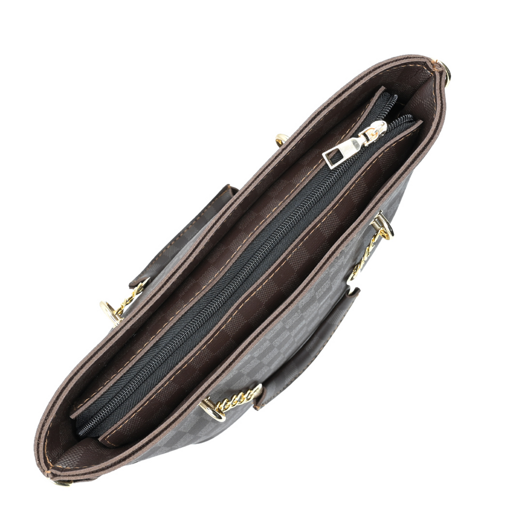 Dark Brown Checkered Tote Handbag for Women