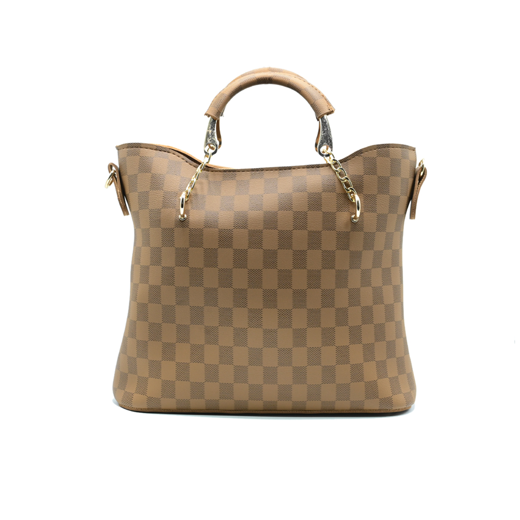 Brown Checkered Tote Handbag for Women