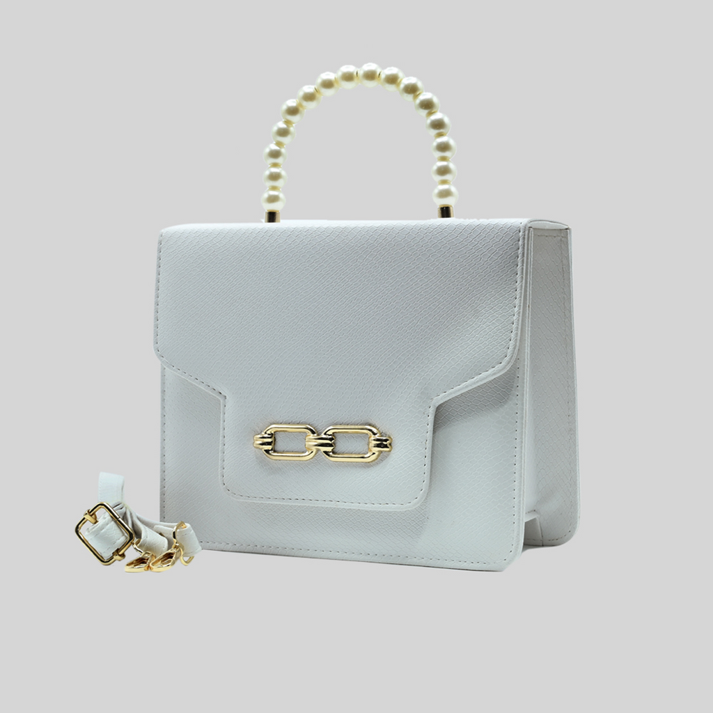 Lustre Pearl Tote – Elegant White Handbag with Pearl Handle