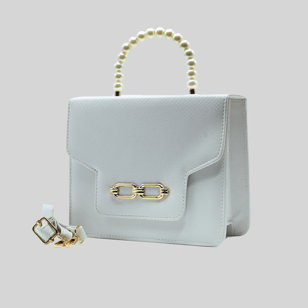 Lustre Pearl Tote – Elegant White Handbag with Pearl Handle