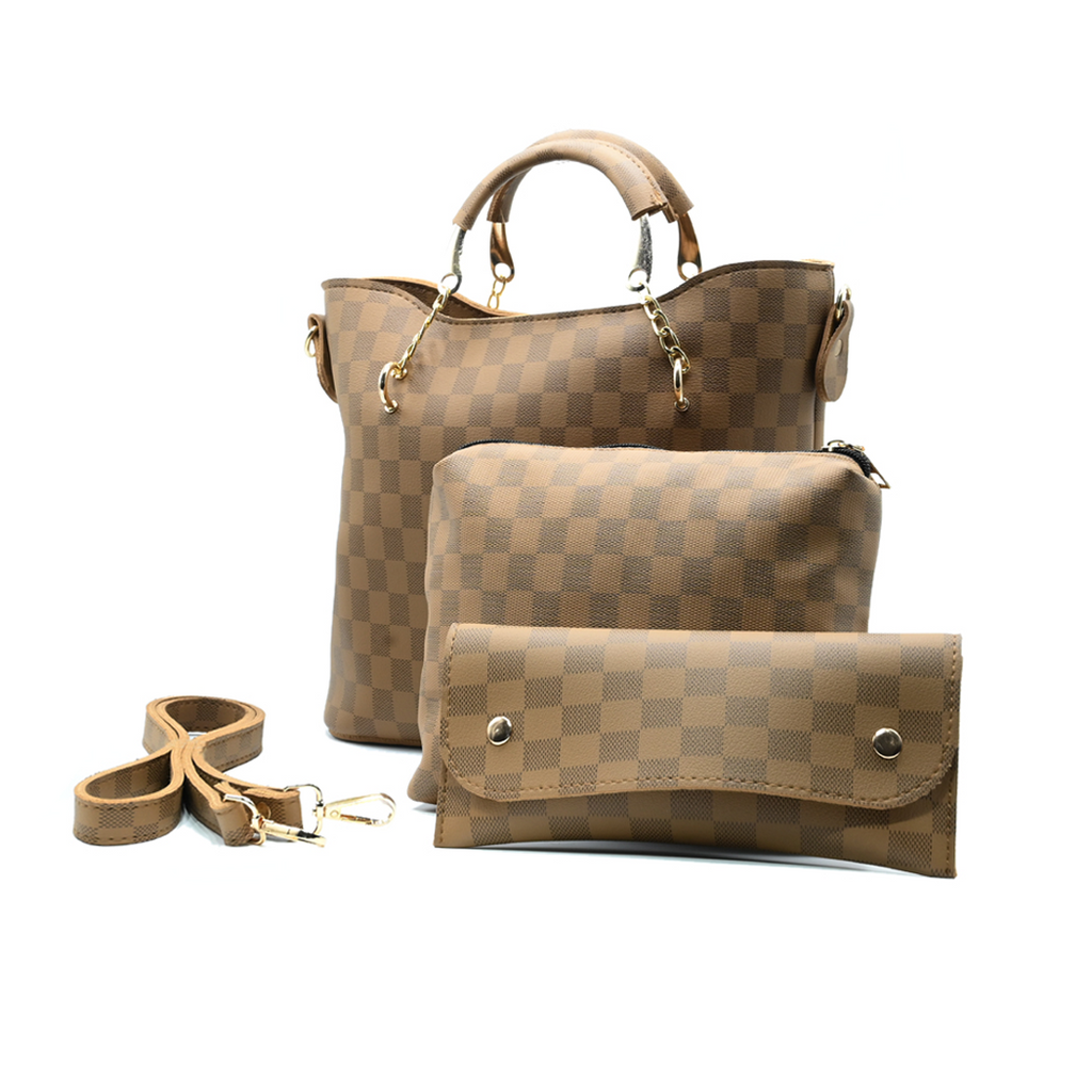 Brown Checkered Tote Handbag for Women