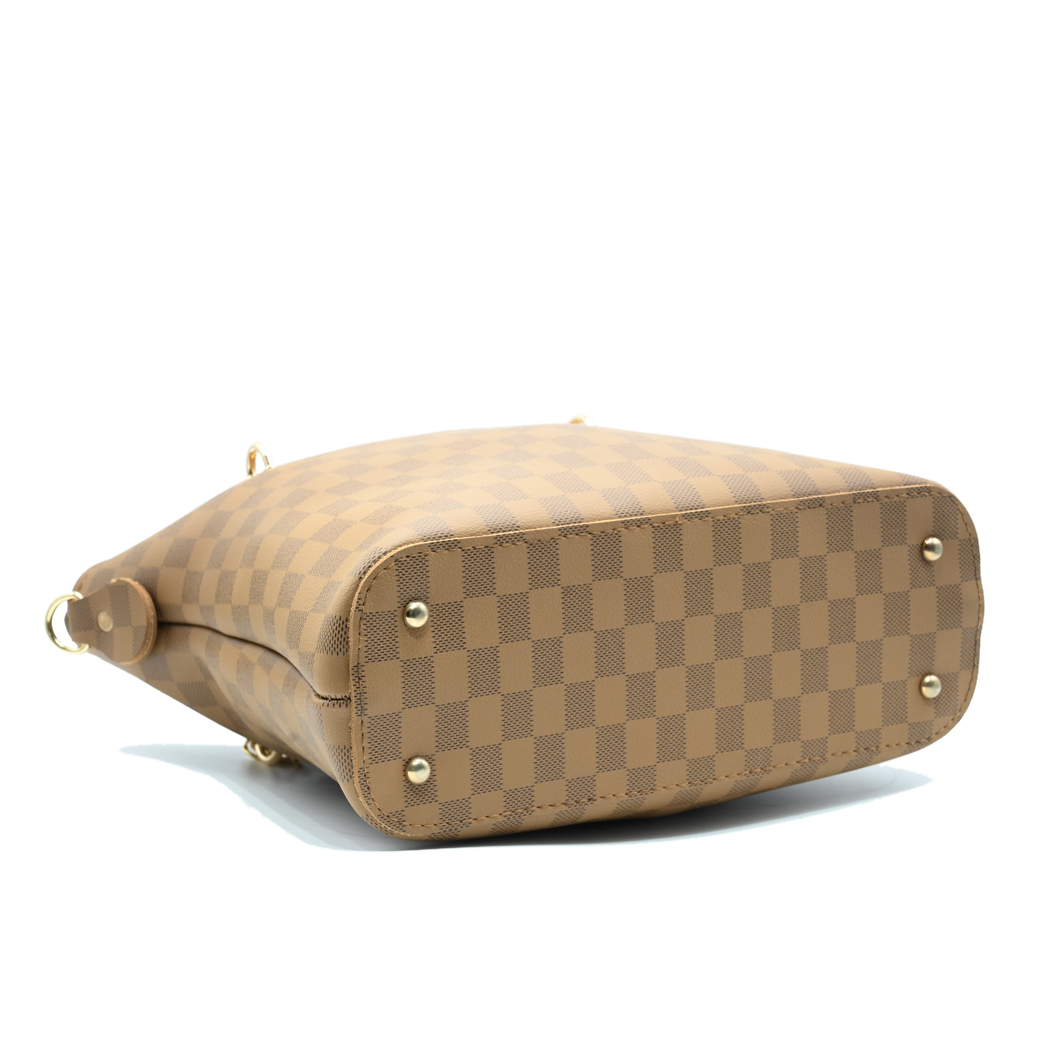 Brown Checkered Tote Handbag for Women