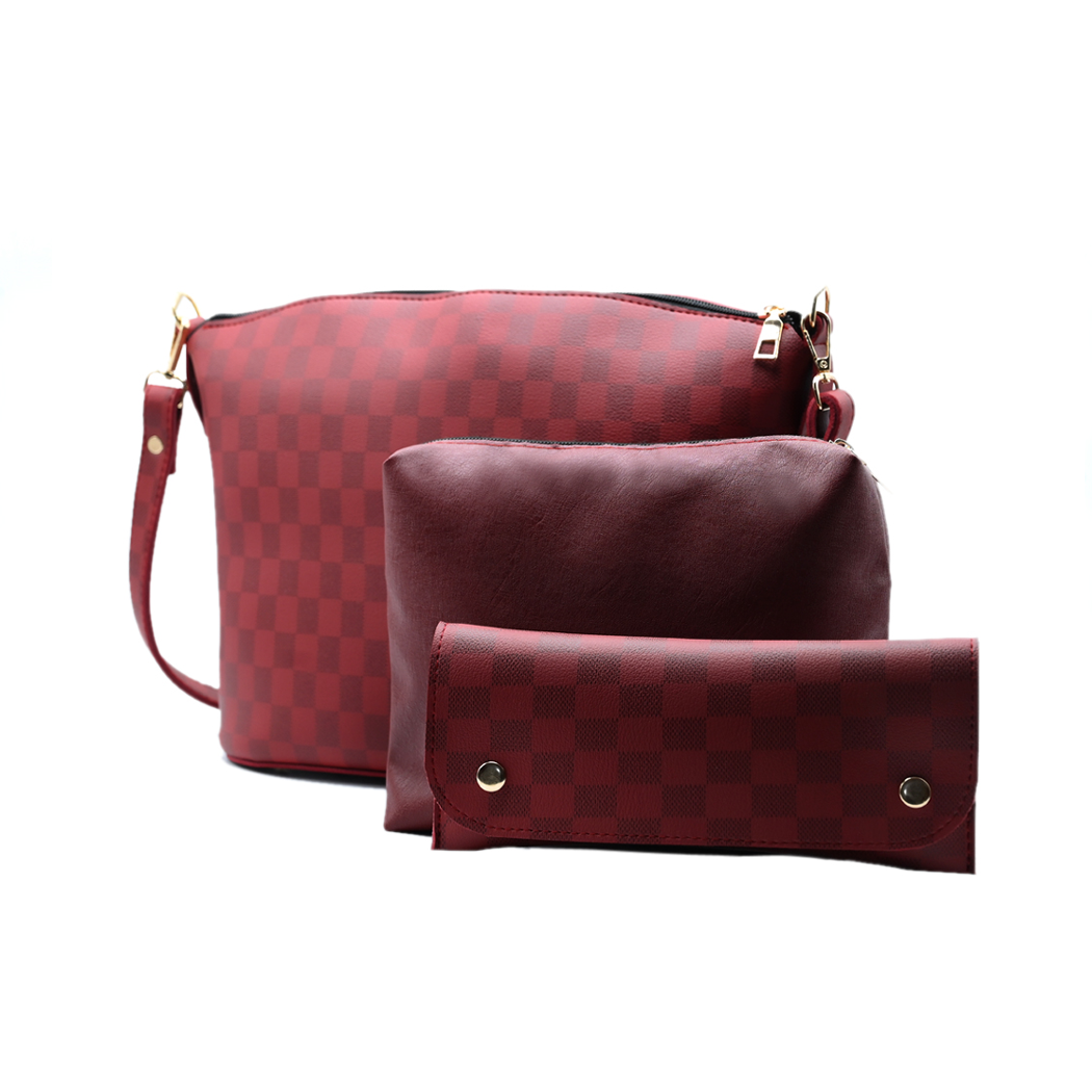 Chroma Check Shoulder Bag – Maroon Checkered Handbag with Long Strap