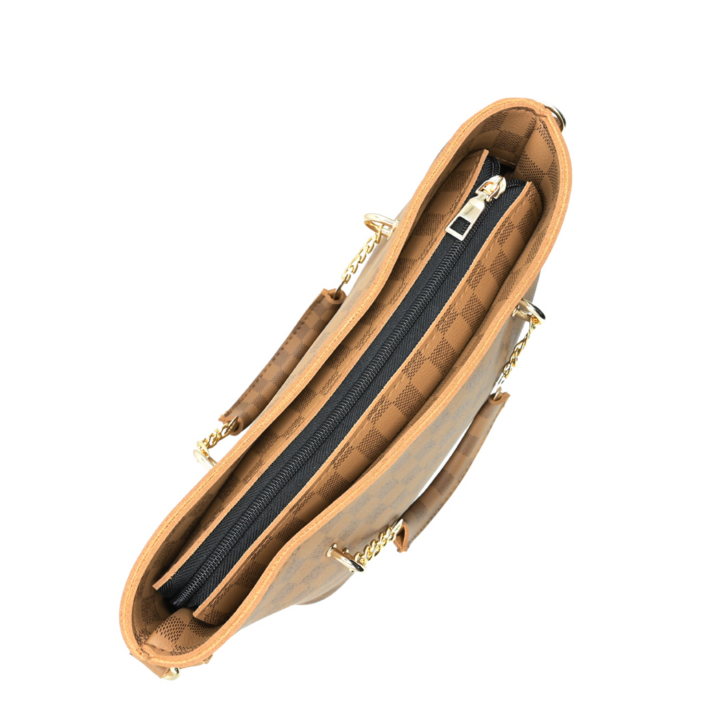 Brown Checkered Tote Handbag for Women