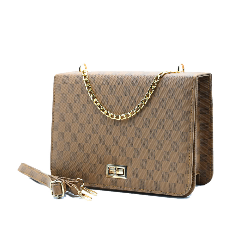 Luxury Grid Chain Bag Light Brown
