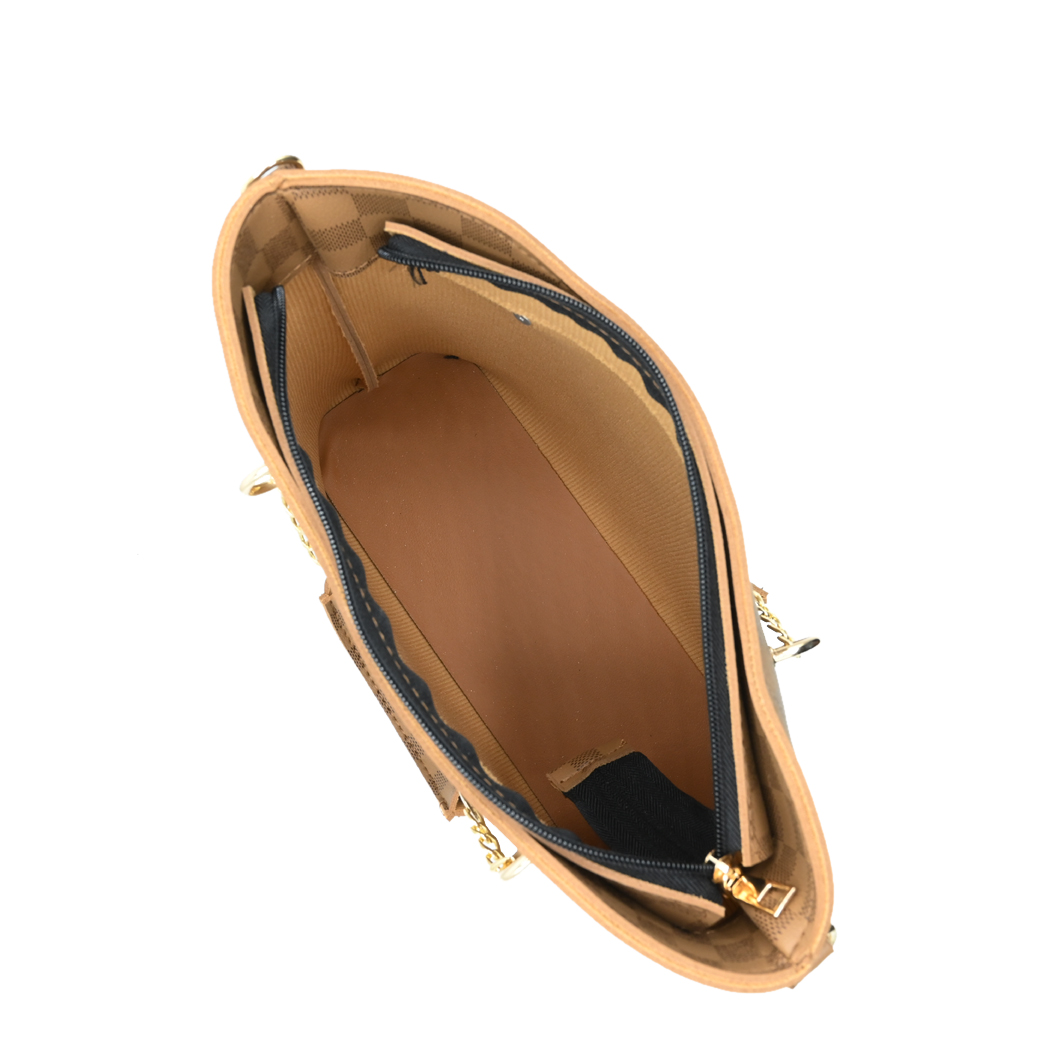 Brown Checkered Tote Handbag for Women