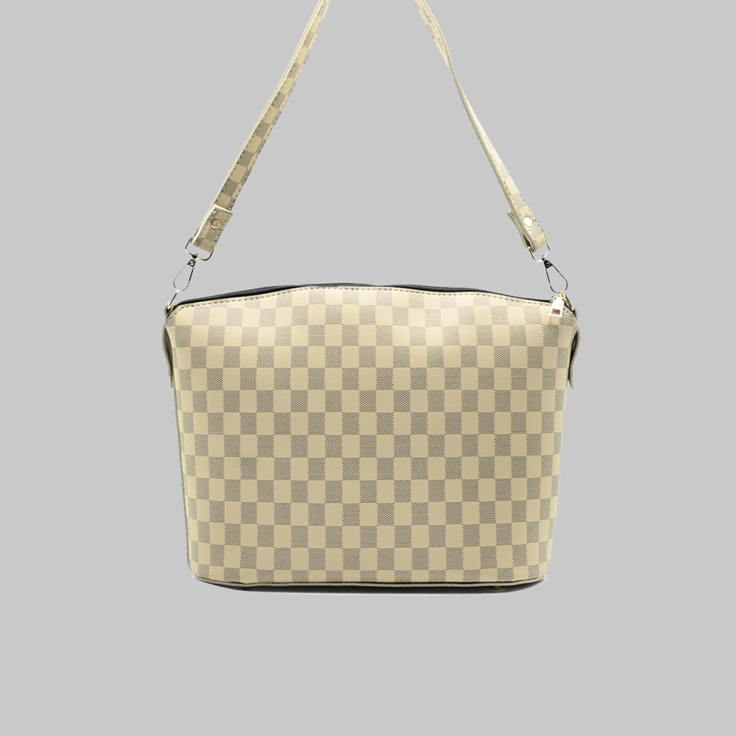 Chroma Check Shoulder Bag – Camel Checkered Handbag with Long Strap