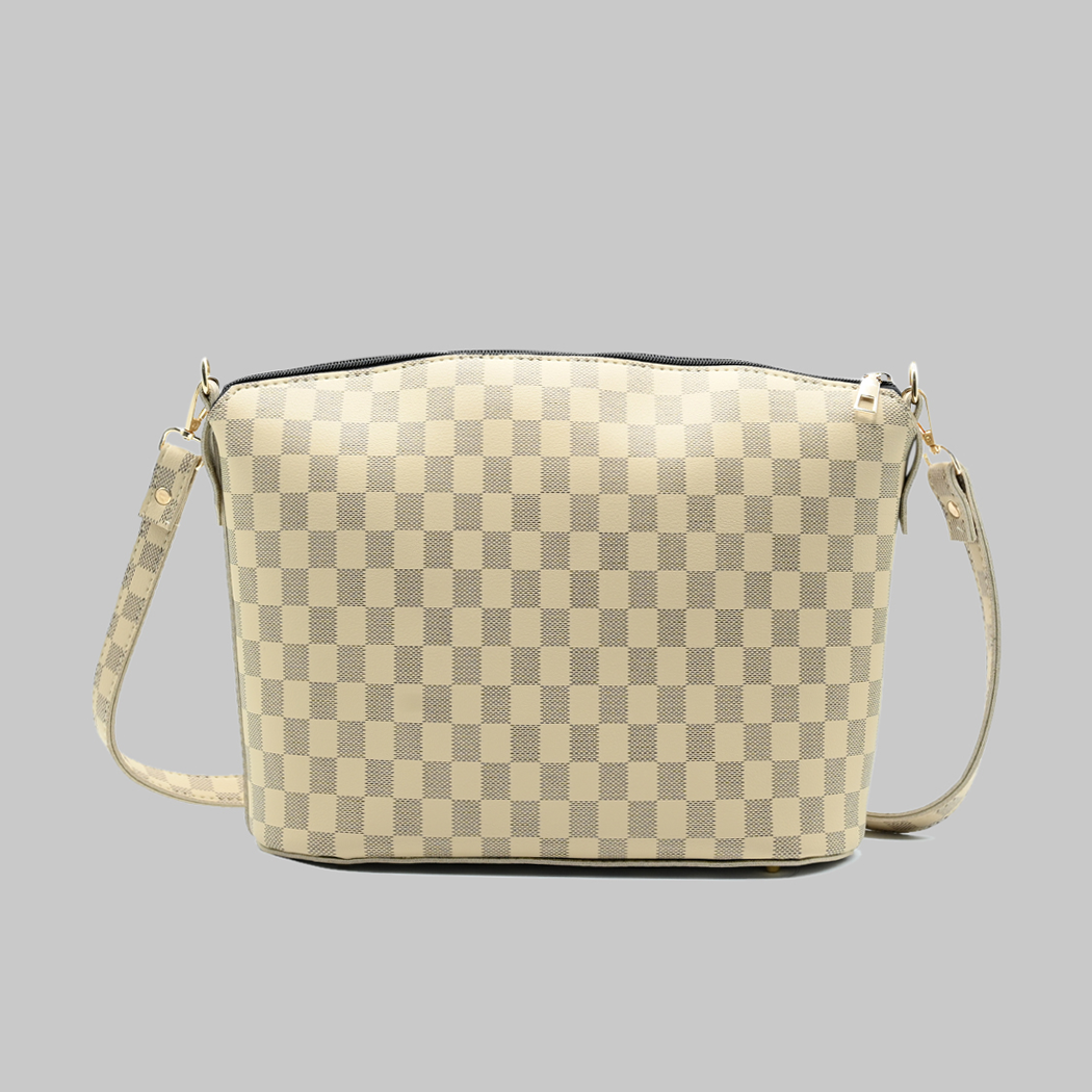 Chroma Check Shoulder Bag – Camel Checkered Handbag with Long Strap