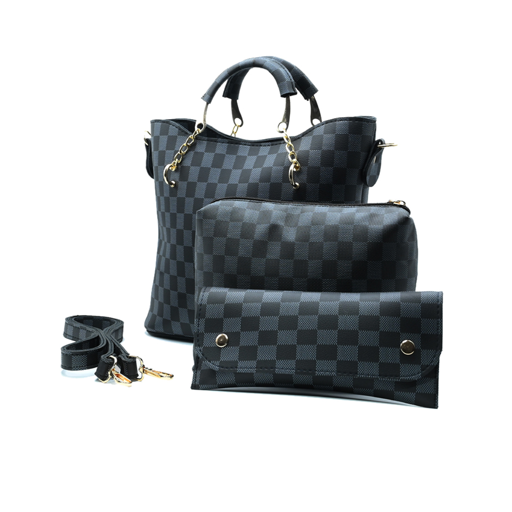 Black Checkered Tote Handbag for Women