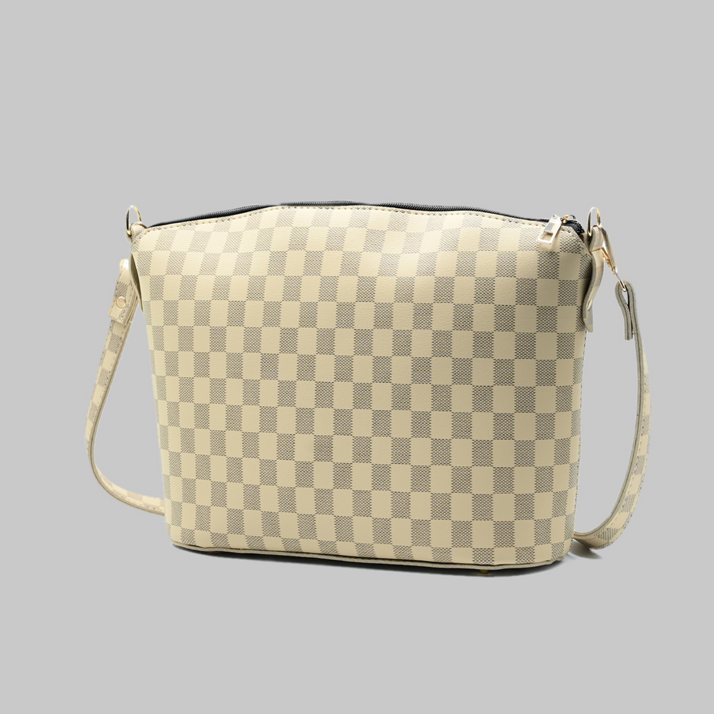 Chroma Check Shoulder Bag – Camel Checkered Handbag with Long Strap
