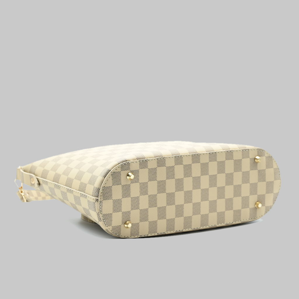 Chroma Check Shoulder Bag – Camel Checkered Handbag with Long Strap