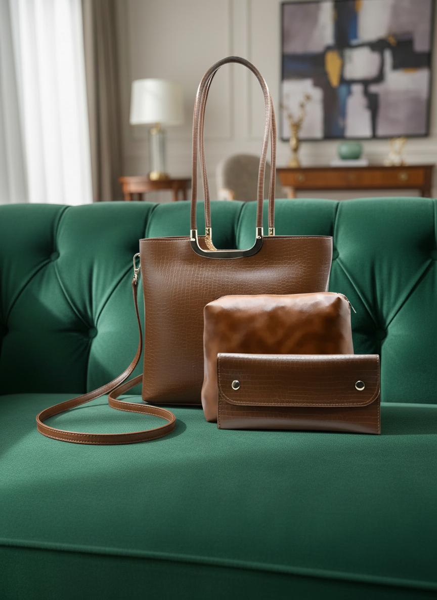 Metro Luxe Tote Set Brown