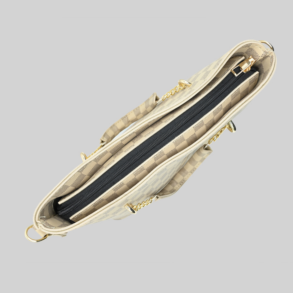 Camel Checkered Tote Handbag for Women