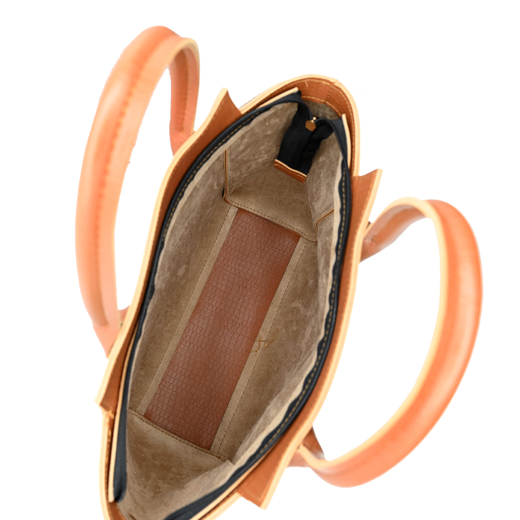 Aurora Box Tote Bag for Women – Premium Tang Color Handbag with Long Strap & Pouch