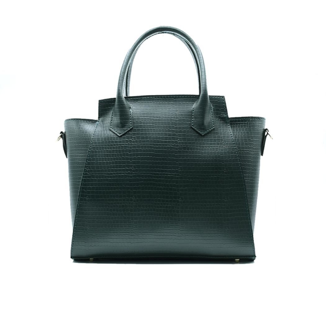 Aurora Box Tote Bag for Women – Olive Green Structured Handbag with Long Strap & Pouch