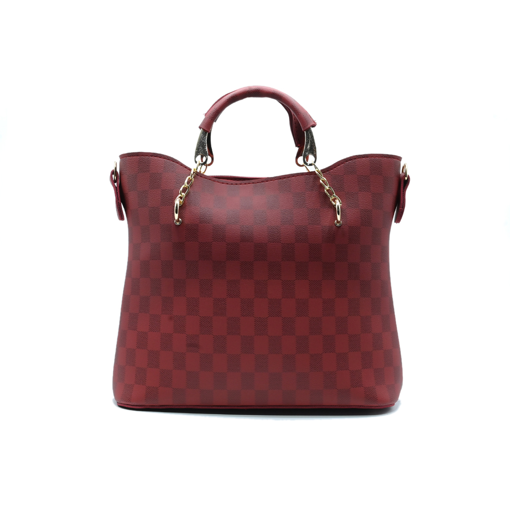 Maroon Checkered Tote Handbag for Women