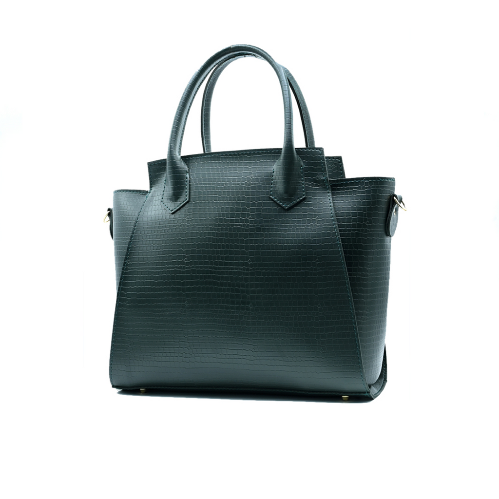 Aurora Box Tote Bag for Women – Olive Green Structured Handbag with Long Strap & Pouch