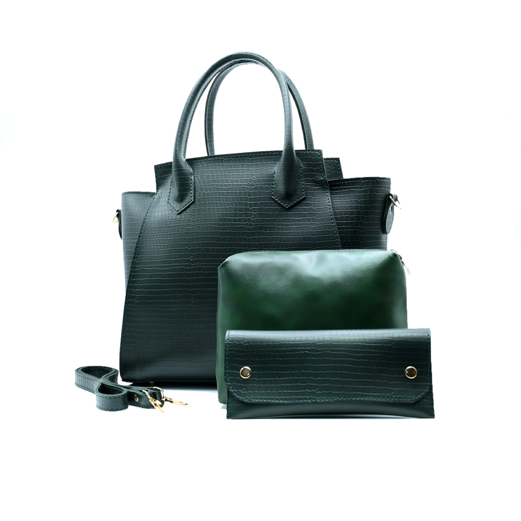 Aurora Box Tote Bag for Women – Olive Green Structured Handbag with Long Strap & Pouch