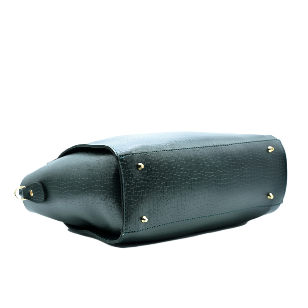 Aurora Box Tote Bag for Women – Olive Green Structured Handbag with Long Strap & Pouch