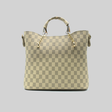 Camel Checkered Tote Handbag for Women
