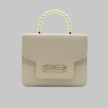 Lustre Pearl Tote – Elegant Beige Handbag with Pearl Handle