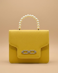 Lustre Pearl Tote – Vibrant Yellow Handbag with Pearl Handle