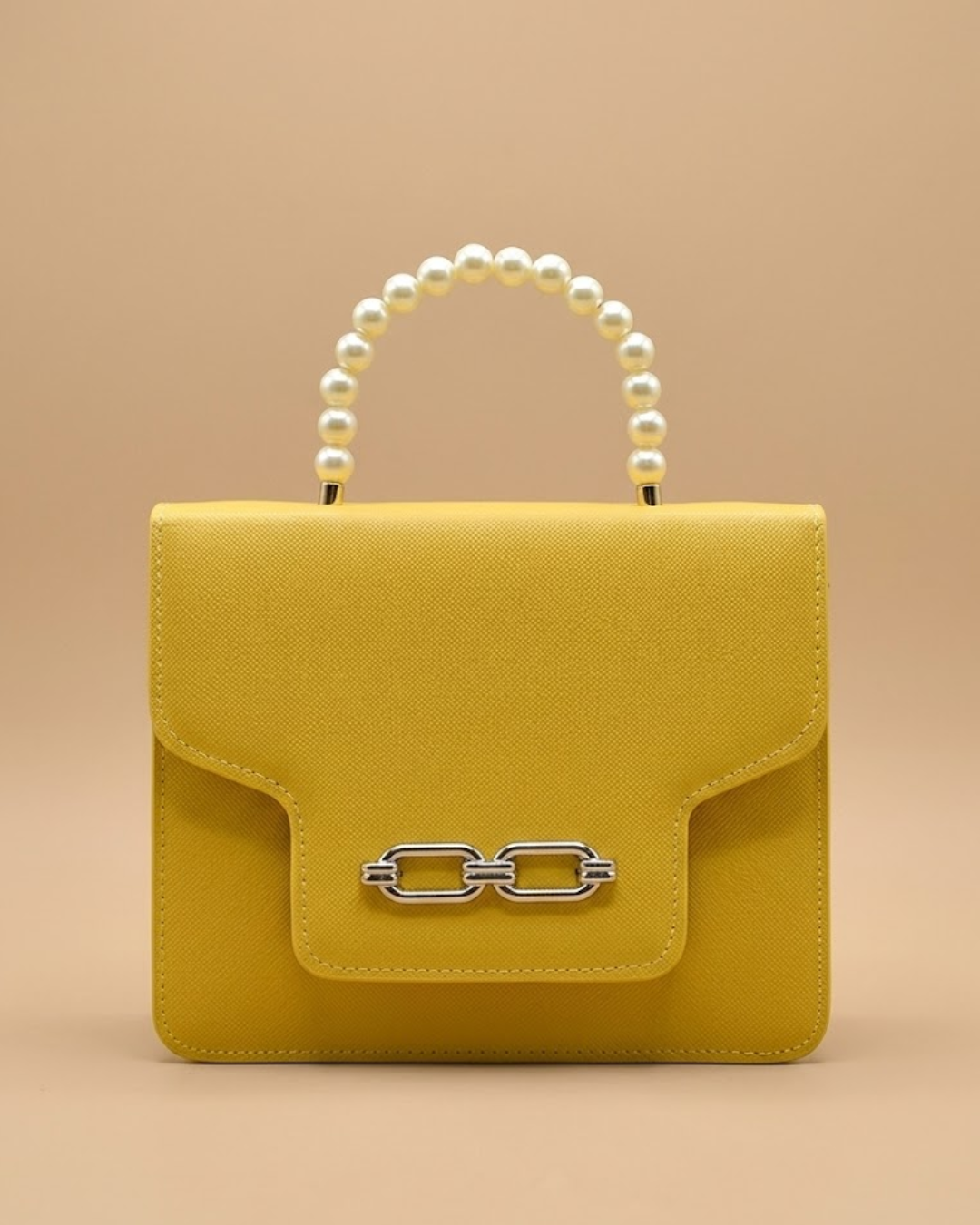 Lustre Pearl Tote – Vibrant Yellow Handbag with Pearl Handle