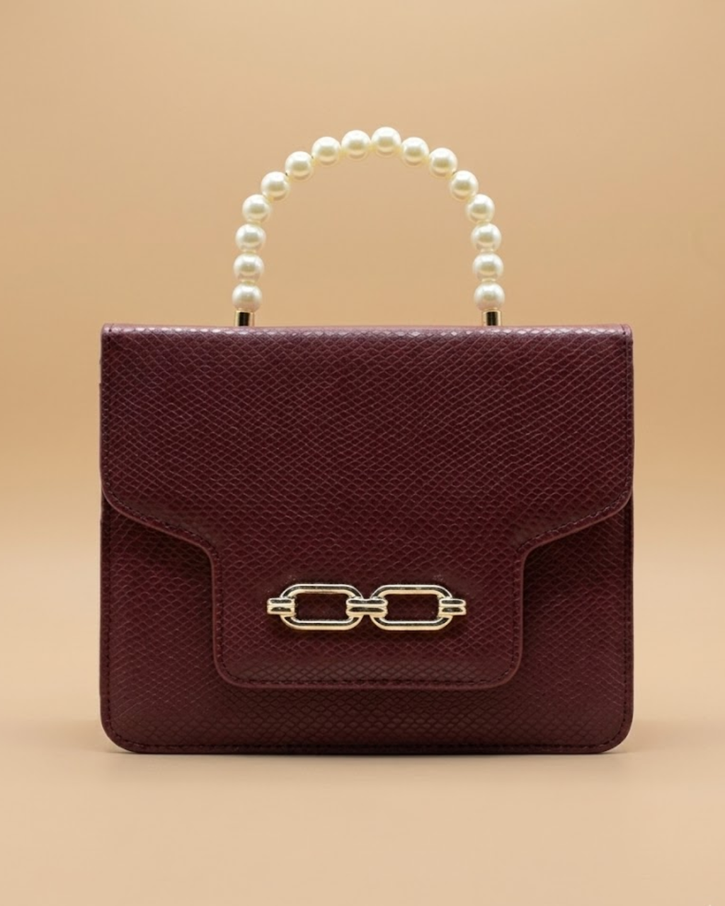 Lustre Pearl Tote – Elegant Maroon Handbag with Pearl Handle