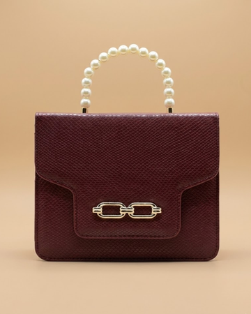 Lustre Pearl Tote – Elegant Maroon Handbag with Pearl Handle