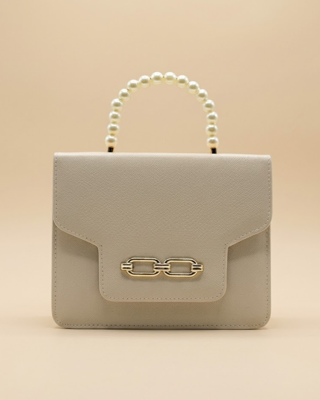 Lustre Pearl Tote – Elegant Beige Handbag with Pearl Handle
