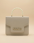 Lustre Pearl Tote – Elegant Beige Handbag with Pearl Handle