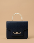 Lustre Pearl Tote – Classic Black Handbag with Pearl Handle