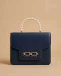 Lustre Pearl Tote – Chic Navy Blue Handbag with Pearl Handle