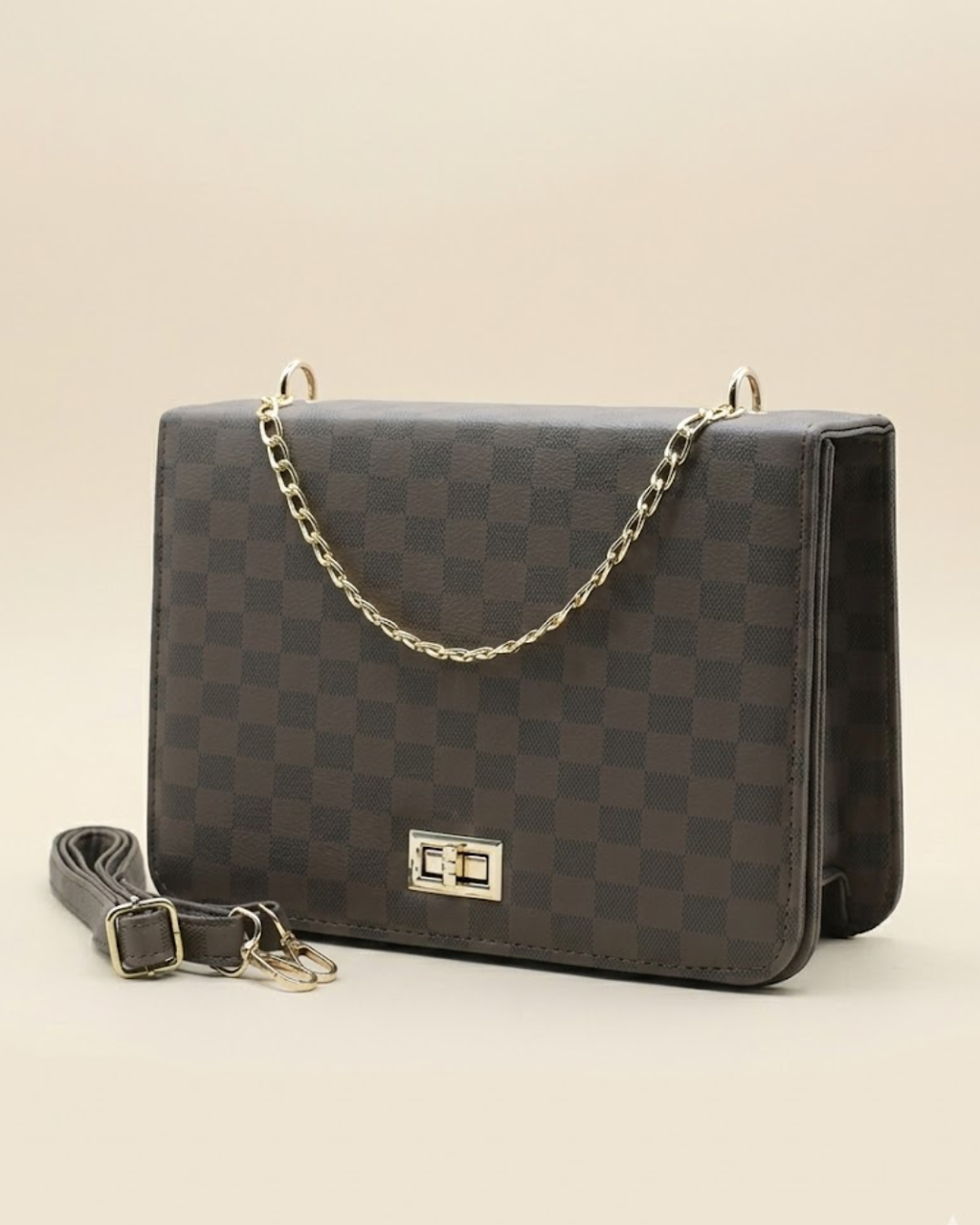 Luxury Grid Chain Bag Dark Brown